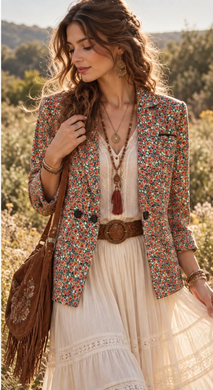 Molly Bracken ModCloth Vintage Floral Light Blazer Jacket Green L